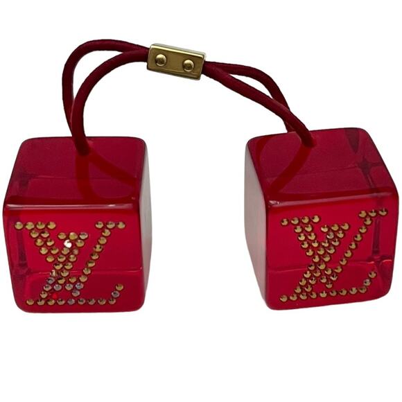 AUTH Louis Vuitton Red Lucite Rhinestone LV Logo Jumbo Hair Tie Cube Bobble - Picture 10 of 16